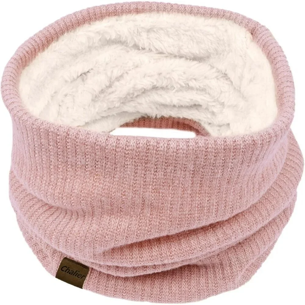 Women's Pink Scarf Winter Double-Layer Neck Warmer Knit Fleece Lined Circle